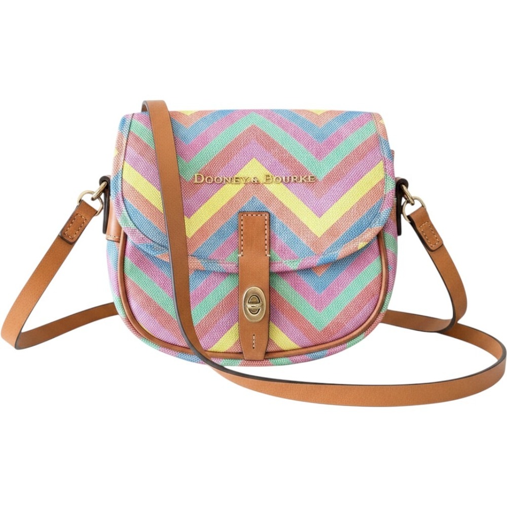 Dooney & Bourke Rainbow Chevron Canvas Crossbody Bag Tan Leather Trim Multicolor